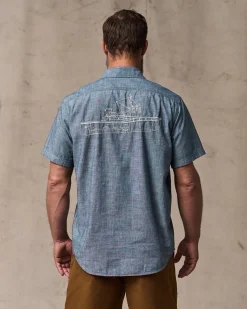 Short-sleeve Embroidered Chambray Shirt