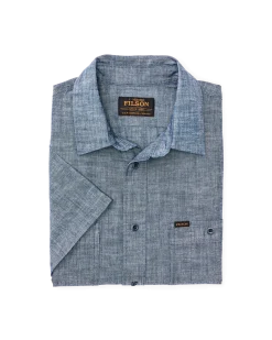 Short-sleeve Embroidered Chambray Shirt
