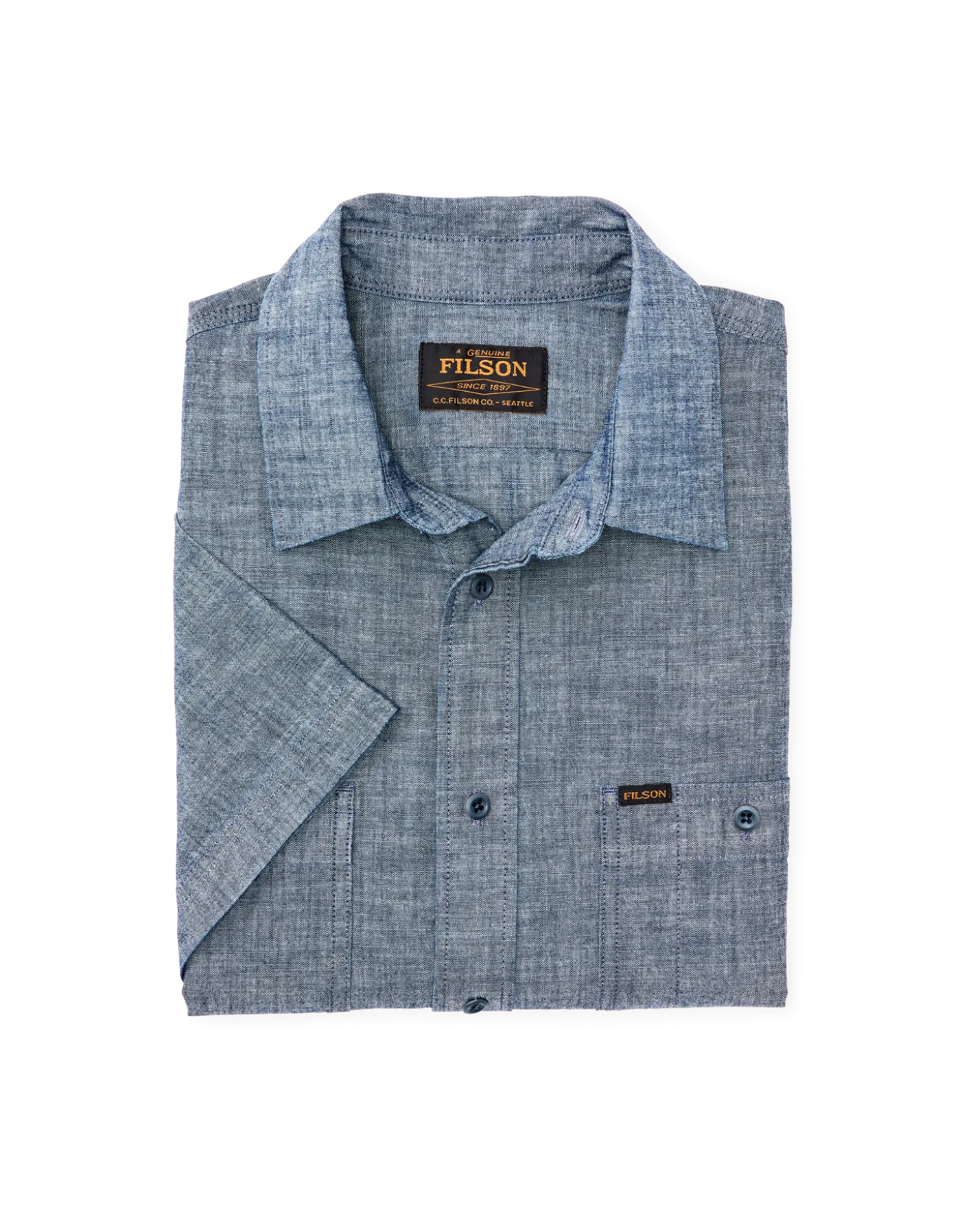 Short-sleeve Embroidered Chambray Shirt