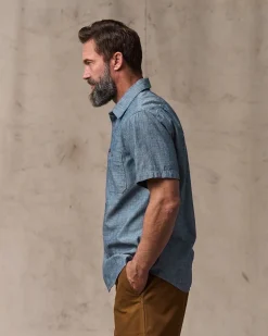 Short-sleeve Embroidered Chambray Shirt