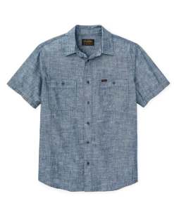 Short-sleeve Embroidered Chambray Shirt