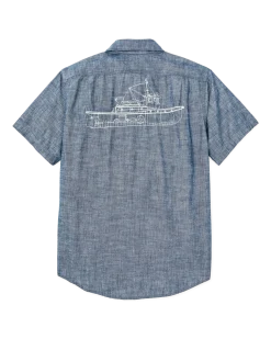 Short-sleeve Embroidered Chambray Shirt
