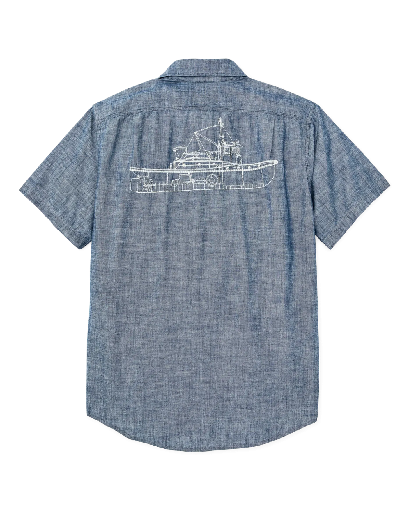 Short-sleeve Embroidered Chambray Shirt