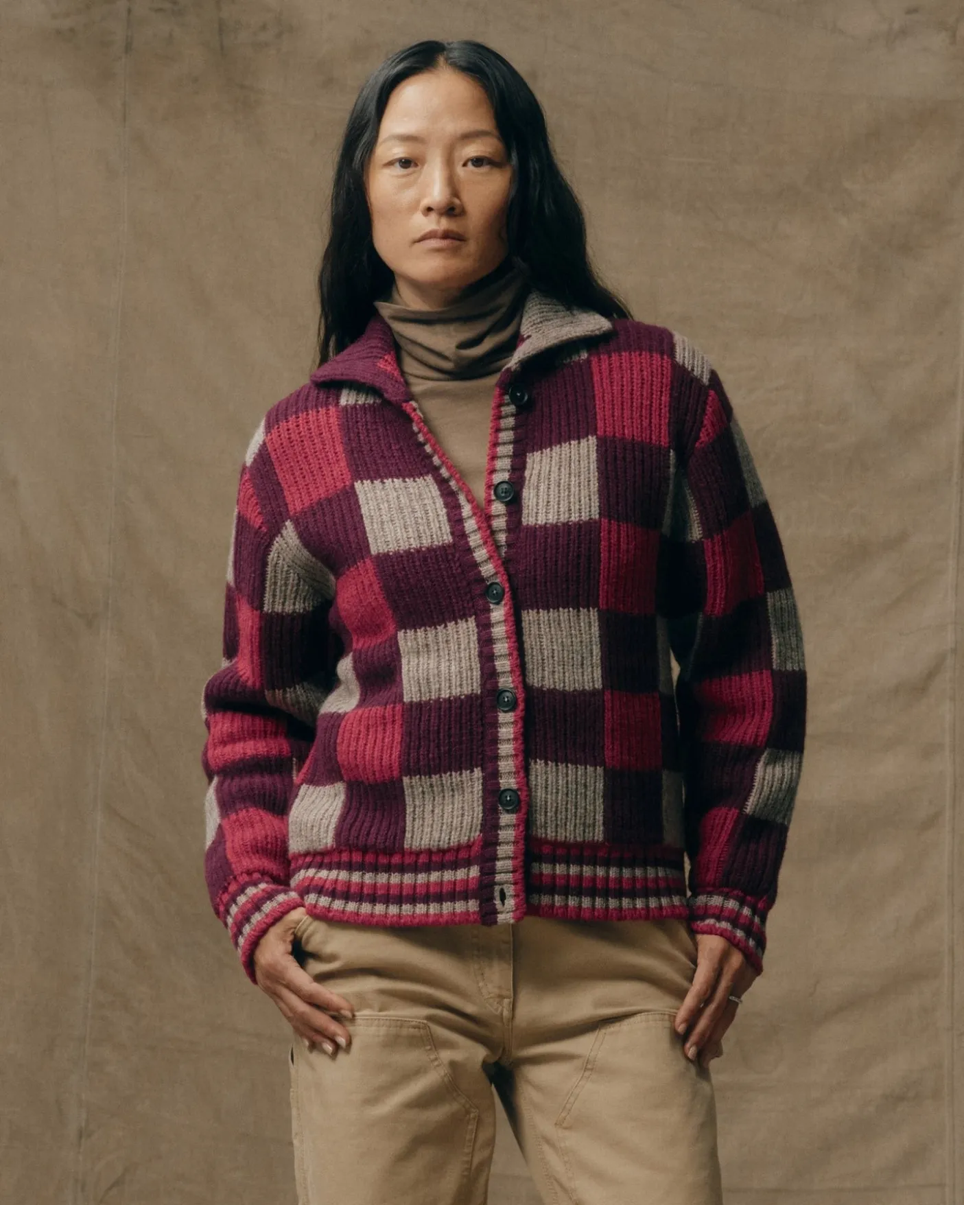 Women's Checkered Wool Cardigan