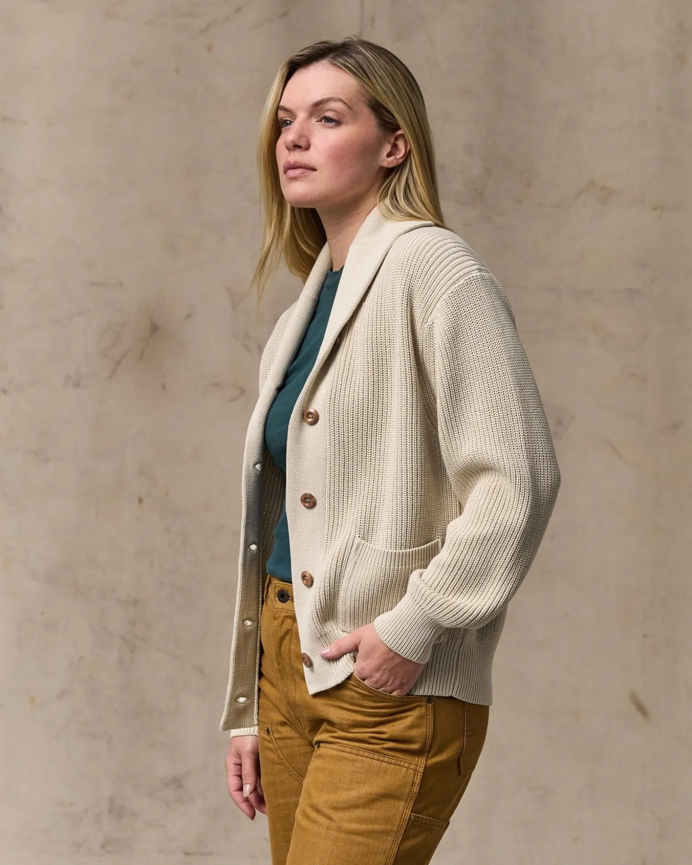 Women's Cotton Shawl Neck Cardigan