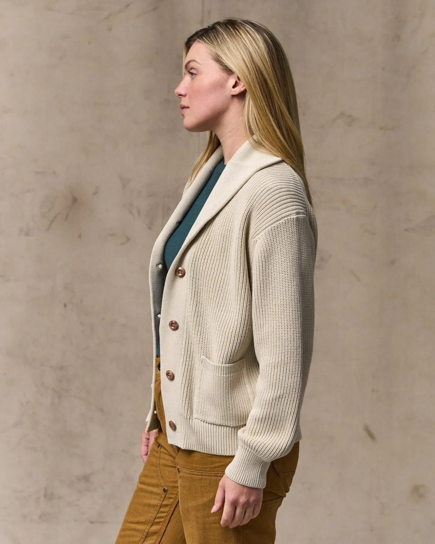 Women's Cotton Shawl Neck Cardigan