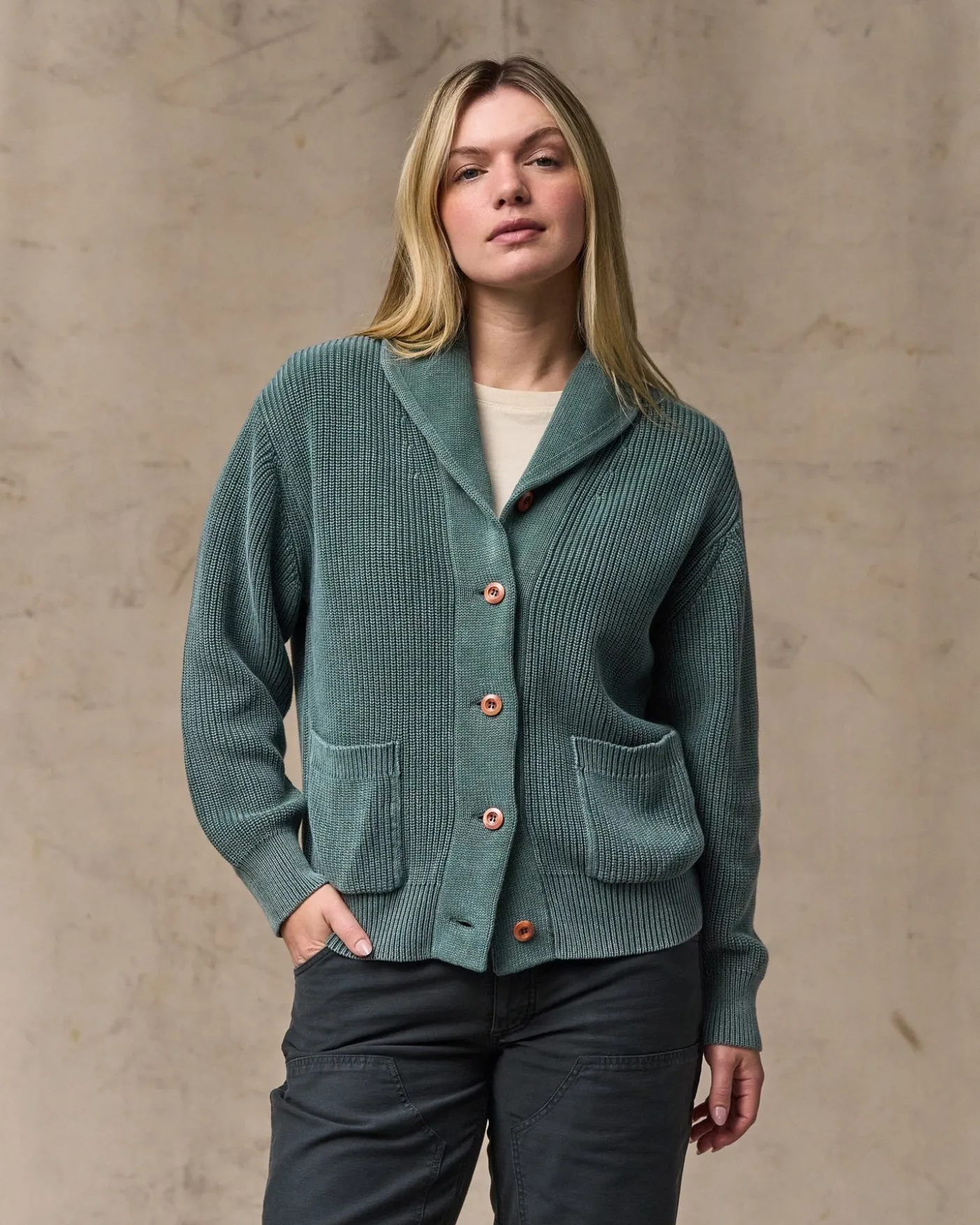 Women's Cotton Shawl Neck Cardigan