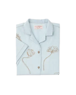 Women's Short Sleeve Embroidered Camp Shirt
