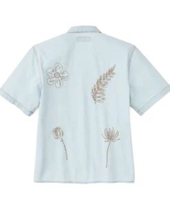 Women's Short Sleeve Embroidered Camp Shirt