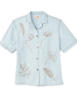 Women's Short Sleeve Embroidered Camp Shirt