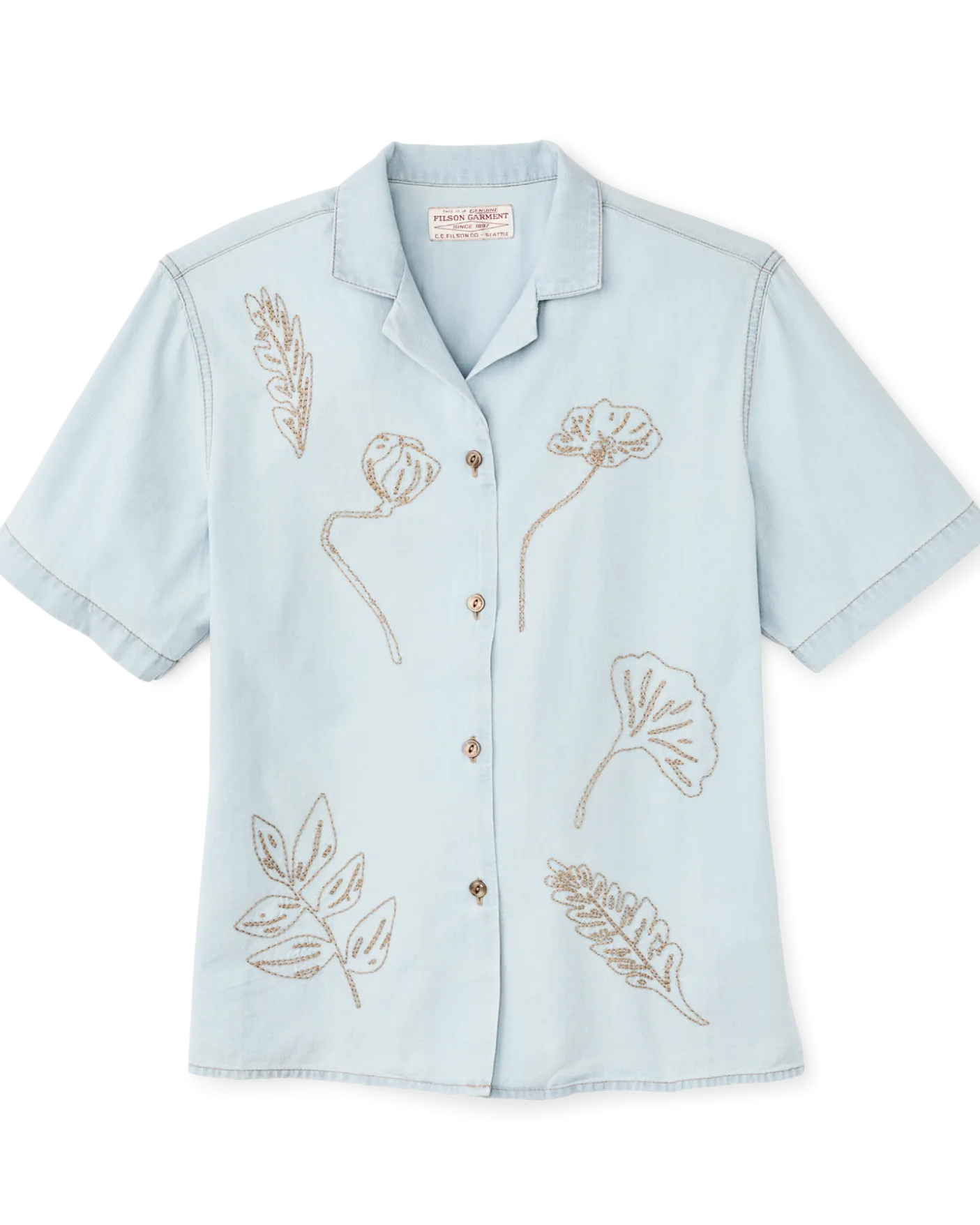 Women's Short Sleeve Embroidered Camp Shirt